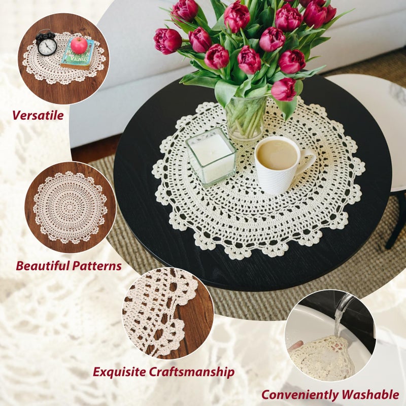 kilofly Handmade Crochet Round Cotton Lace Table Placemats Doilies Value Pack [Set of 4], Medallion,17 inch, Beige - Image 4